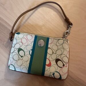 Coach Multicolor Wristlet with Tan Strap